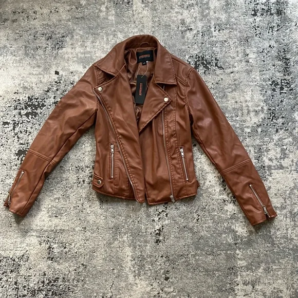NWT! Ambiance Outerwear Chestnut Leather Jacket - Picture 2 of 8